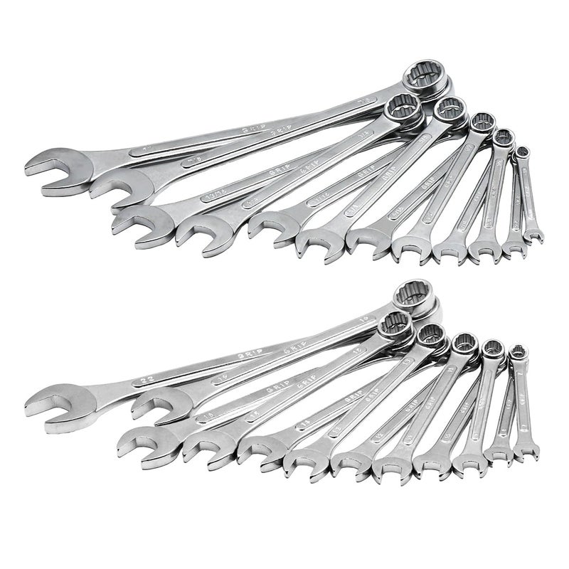Grip 24 pc Combination Wrench Set MM/SAE - Raised Panel - Open & Boxed Ends - Roll-up Storage Pouch - MM: 7mm to 22mm - SAE: 1/4â€ to 1â€ - Image 2